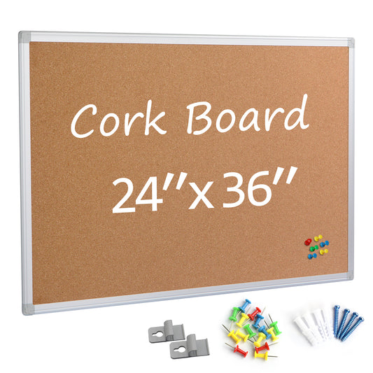 Cork Board 24x36 , Notice Cork Bulletin Board, Cork board with Aluminum Frame and Push Pins for Display