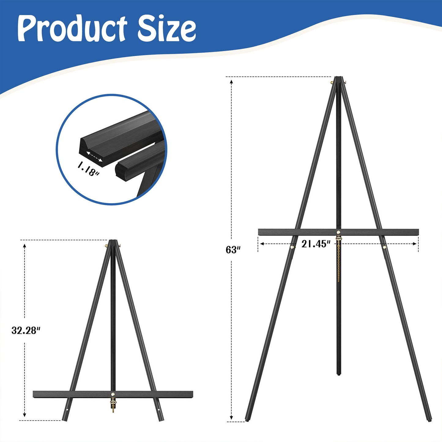 A-Frame Tripod Easel Stand, Wooden Display Easel with Adjustable Canvas Holder, Floor Easel for Wedding Signs, Posters, Paintings, Artwork, display