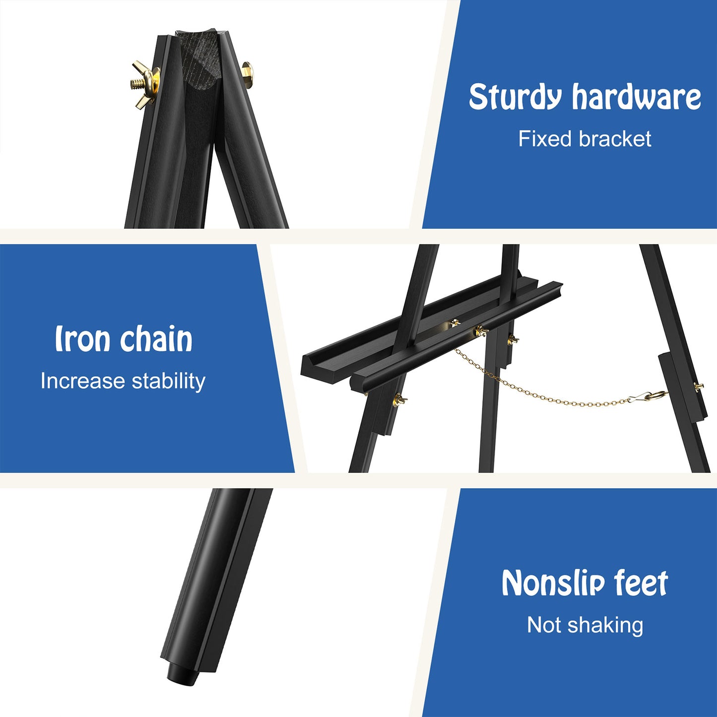 A-Frame Tripod Easel Stand, Wooden Display Easel with Adjustable Canvas Holder, Floor Easel for Wedding Signs, Posters, Paintings, Artwork, display