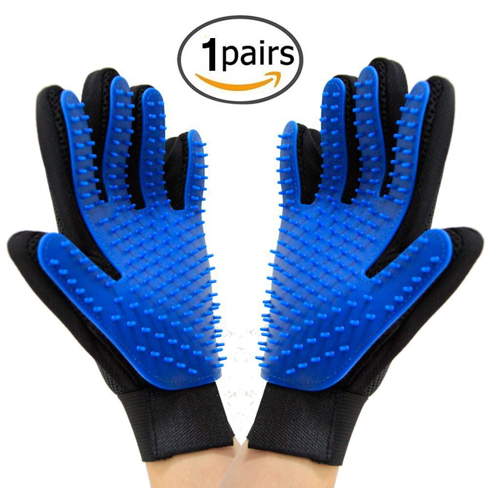 Pet Grooming Glove - Gentle Deshedding Brush Glove - Efficient Pet Hair Remover Mitt,Enhanced Five Finger Design,Perfect for Dog & Cat